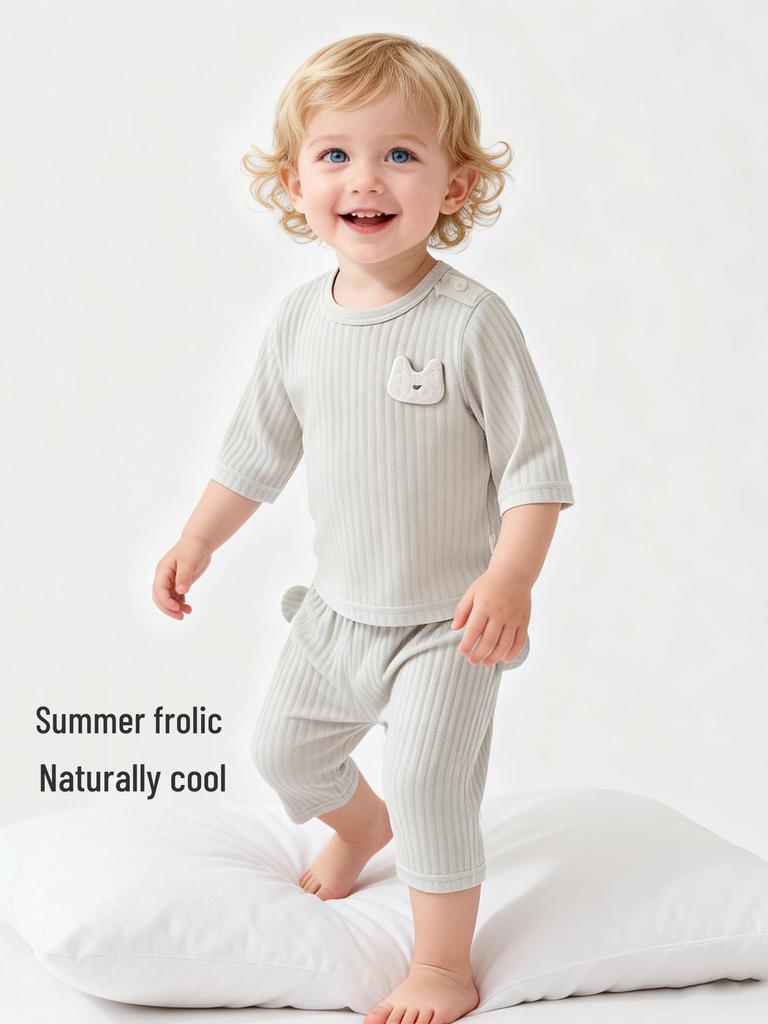7-Sleeve Baby Pajama Set: Pure Cotton, Tagless, Breathable, Sweat-Absorbent, Unisex, Summer Two-Piece Base Layer