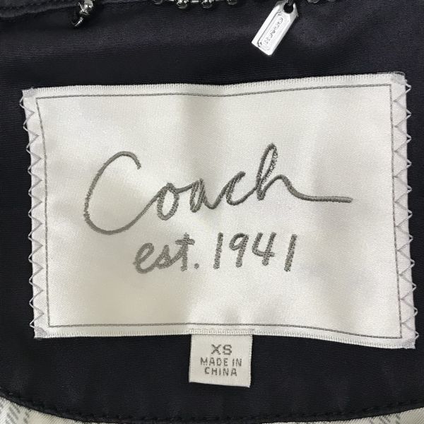 Coach /Stand Collar Coat/Outerwear/XS/Black/Spring Hook/Fully Lined/Striped Lining/Logo Buttons/Knee Length(USED)