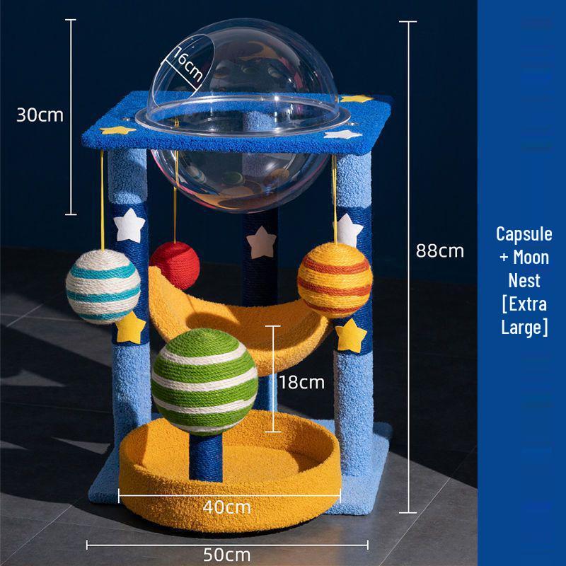 Starry Sky Cat Climbing Frame with Sisal Scratching Post and Space Capsule Bed.