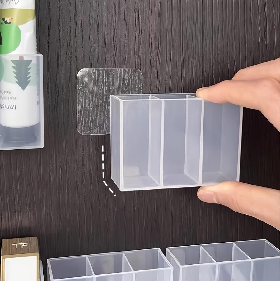 1 Transparent Wall-mounted Three-compartment Storage Box - Non-punching Self-adhesive Storage Box, Suitable for Makeup Brushes, Lipstick, Pens.