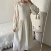 Mizqz Women Loose Fit Autumn Wrinkle Long Dress 4 Colors