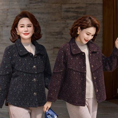 Middle-aged and Old Women's Clothing Spring and Autumn Woolen Jacket Fashionable New High-end Plaid High-end Thin Age Reduction