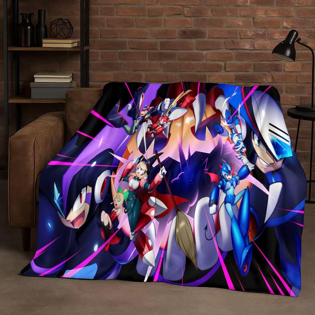 Classic Game Rockman Mega Man Flannel Blanket,Ultra Soft Warm Plush Throw for Home Bedroom Bed Sofa Cover Office Travel Picnic