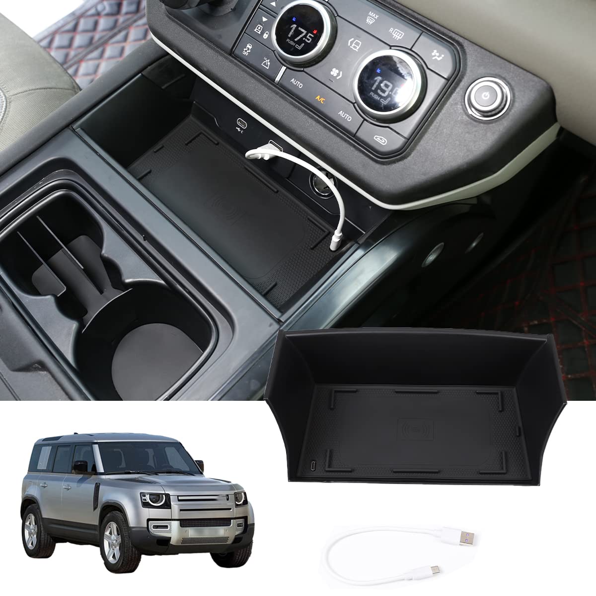 

Sauicemy совместим с Land Rover Defender 2020-2023 Console Box Phone Tray Accessories Center Console Accessories ABS Material Storage Box Arm