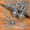 Vnox Hexenknoten Mond Stern Anhänger Halsketten Ohrringe für Männer Frauen, Edelstahl Keltischer Knoten Mondstein Halsband Schmuckset