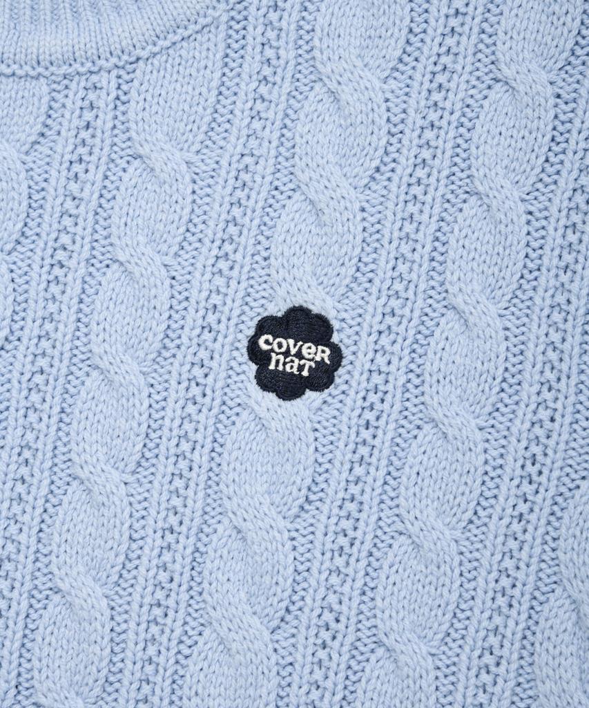 COVERNAT WOMAN Clover Heart Cable Knit Light Blue