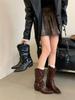 Retro belt buckle medium tube knight boots women's 2025 autumn and winter new square head thick heel thin western cowboy boots