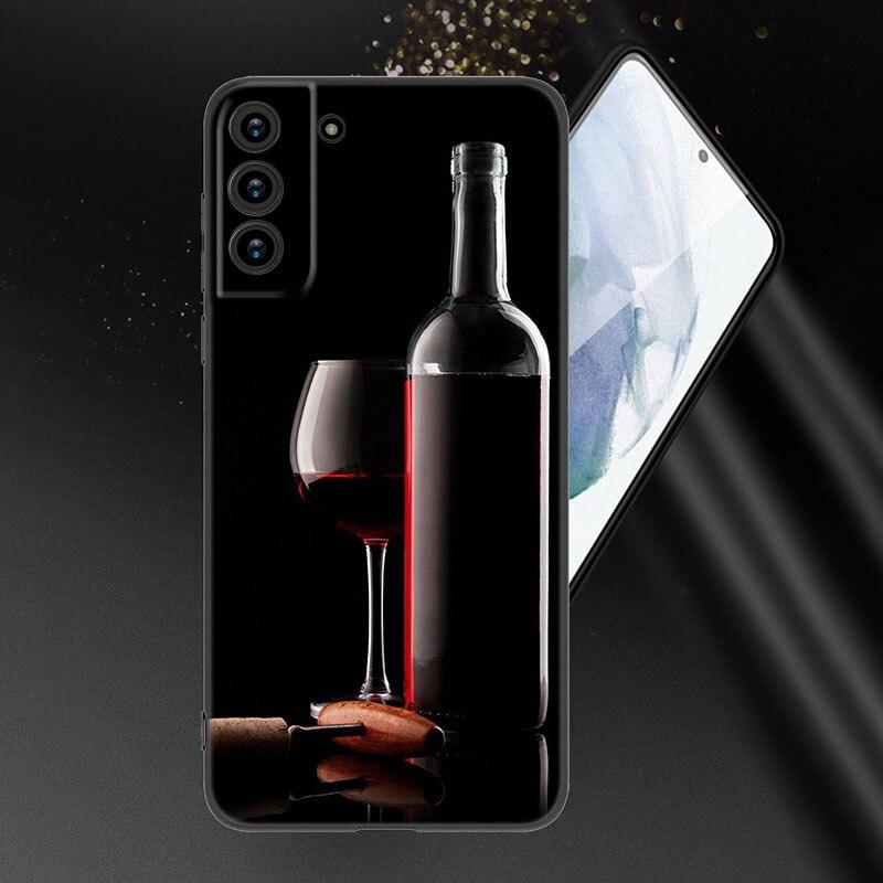 Coffee Wine Cup Phone Case For Samsung Galaxy S20 S21 FE S22 Ultra S10 Lite S10E S9 S8 Plus S7 Edge Soft TPU Black Cover