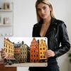 HD Metal Tin Sign Colorful Historic European Town Square with Vibrant MultiStory Buildings Charming Scandinavian Cityscape Wall