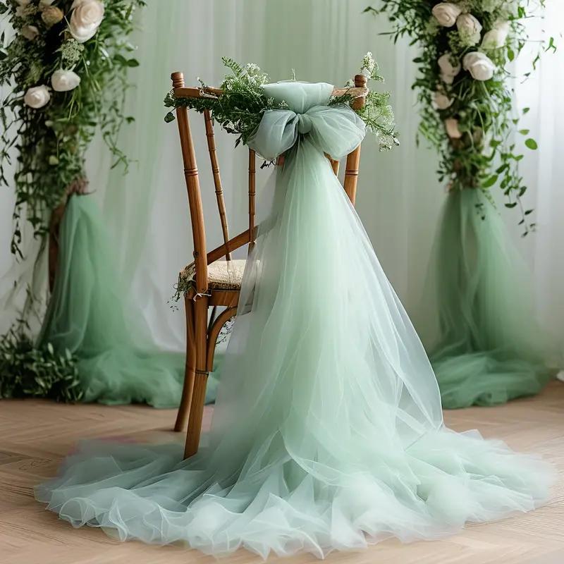 24Pcs 70x200cm Wedding Chair Decor Semi Sheer Tulle,for Wedding,Party,Churches,for Aisle Accents and Chair Adornments,Gift Decor