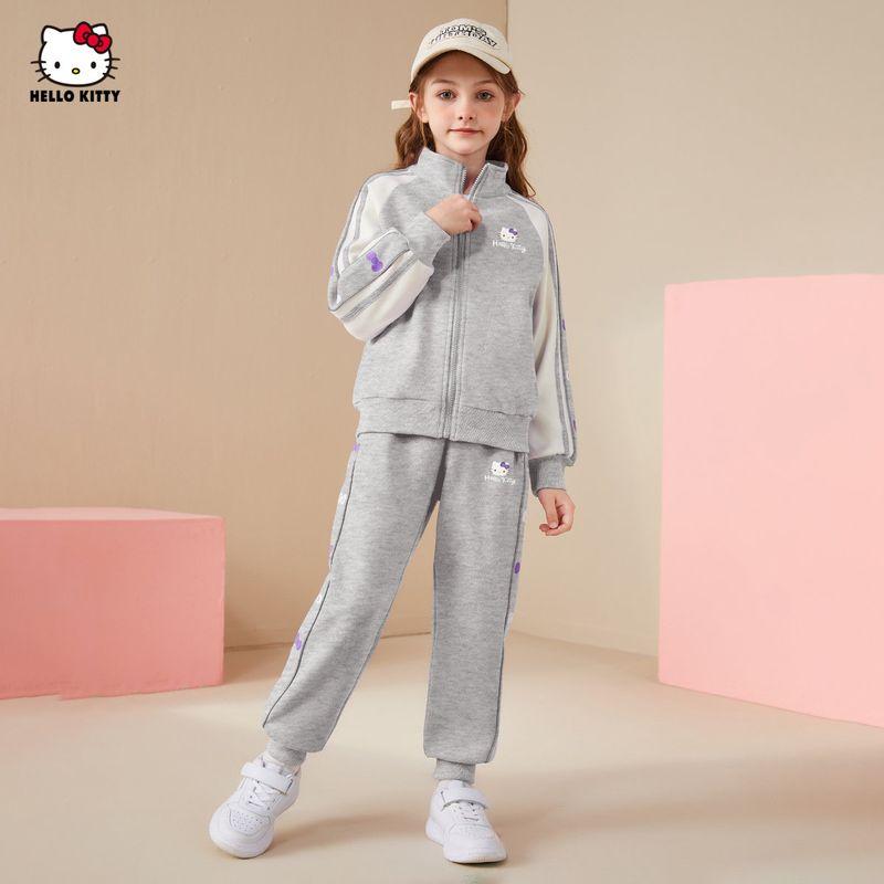 Hellokitty Girls' Sports Suit 2025 New Sports Casual Autumn Outfit for Older Children, Two-Piece Trendy Set for Autumn