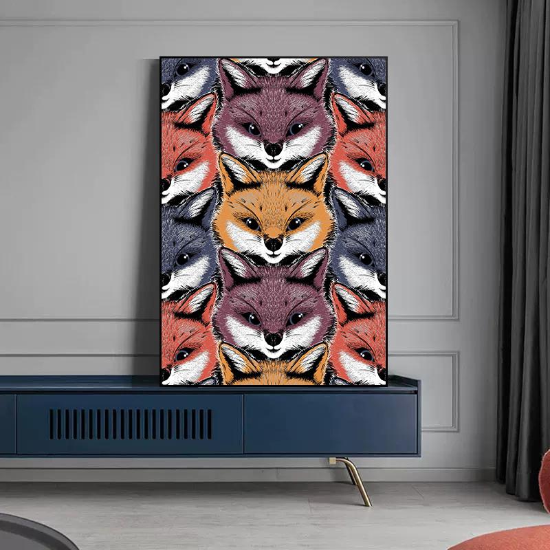 Vintage Fluffy Red Fox Faces Poster Canvas Painting Cute Animal Wall Picture For Living Room Home Decoration Frameless