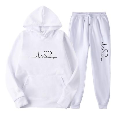 2024 Men And Women Plus Fleece Hoodie Set Autumn And Winter Men's Heart Figure Hoodie Trend Casual Men's Printed Shirt