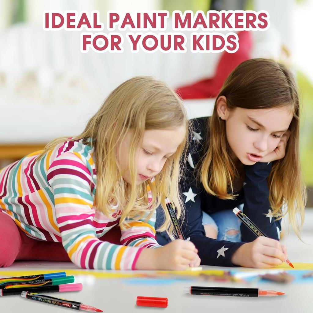 Brush Tip Acrylic Paint Pens-24 Colors Acrylic Paint Markers Calligraphy Art Markers for Lettering,Card Making,Rock painting,Stone, Ceramic, Glass,