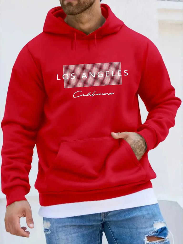 Herbst und Winter Herren Langarm Kapuzenpullover Los Angeles Muster Gedruckter Pullover Sweatshirt Lässiges und Modisches Oberteil