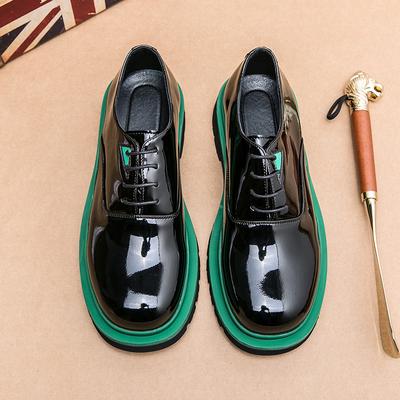 Fashion Platform Men Spring Autum Leather Boots Men Fashion Glossy Ankle Boots Business Casual Man Lace-up Shoes Chunky Work Shoes