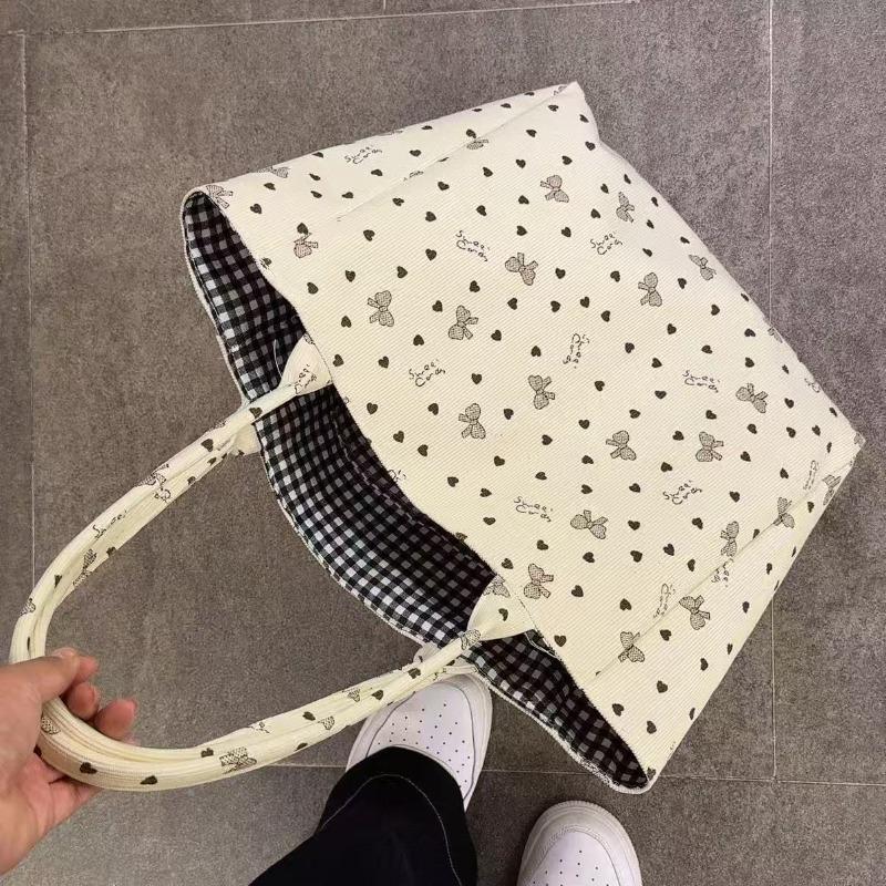 

Large capacity love bow new canvas bag women s versatile single shoulder fashion portable commuter support A 26x28x7 грязно-белый