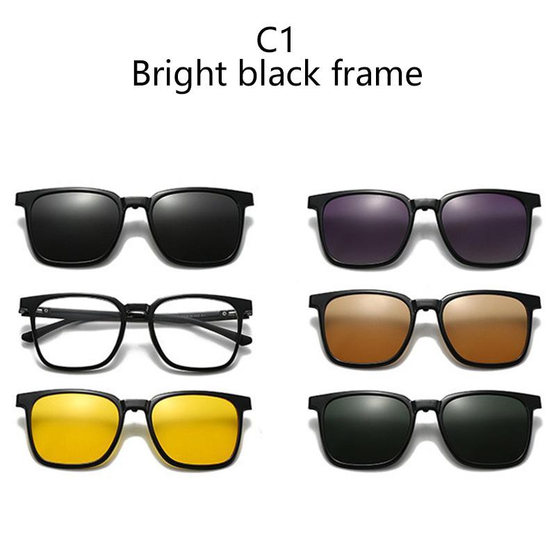 6 IN 1 Magnetic Clip-on Sunglasses for Daily Use Tinted Lens Myopic Eyeglasses Frame Night Vision Driving Eyeglasses