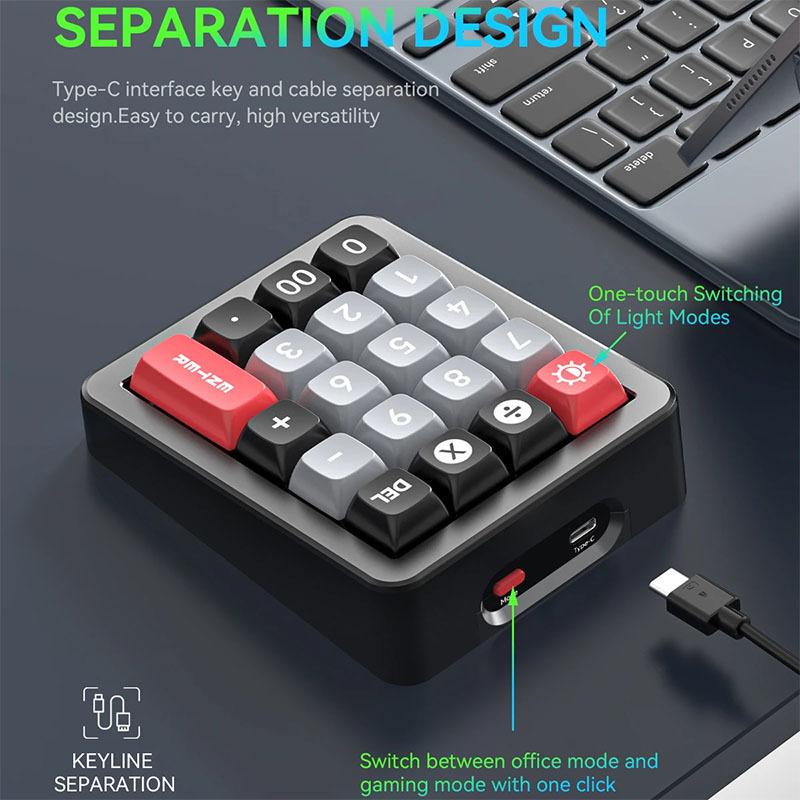 Mechanischer Ziffernblock, Hot-Swap-Schalter, kabelgebundenes Gaming-Keypad, RGB-Tastenkappe mit Hintergrundbeleuchtung, 19 Tasten, Mini-Nummernblock, tragbares Keypad, erweitert