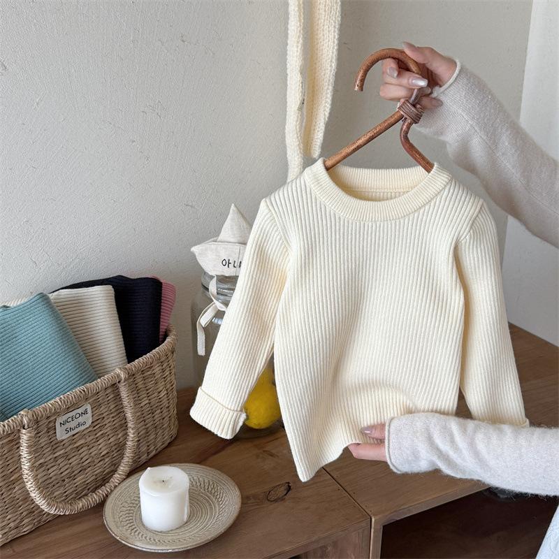 

Свитера для мальчиков и девочек вязаные, универсальные эластичные свитера для детской одежды, длинные рукава, однотонные, в рубчик, детские свитера 130cm молочный белый