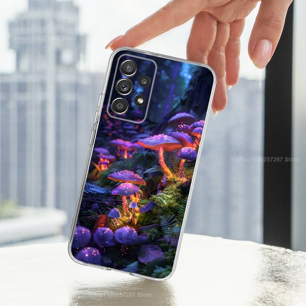 Trippy Plant Mushroom Case For Samsung A51,30,71,S9,Ultra,Lite,S22,10,20,FE,23,21,PIus,Transparent, Silicone