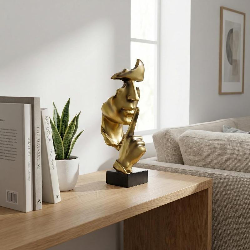 1PC Gold-plated Gold Sculpture, Silence Is Gold Abstract Art Figurine, Resin Statue Ornament