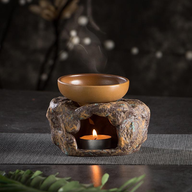 

2 in 1 Retro Japanese Stoneware Tea Warm Stove Ceramic Candle Essential Oils Burner KungFu Tea Warmer Cup for Home Decor Teaware
