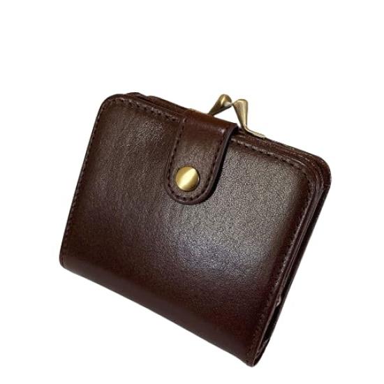 

Italian leather clasp purse middle wallet in dark brown