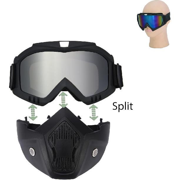 Paintball Mask Anti Fog,Motorcycle Helmet Riding Goggles Glasses with Removable Face Mask,Adjustable Motocross Eyewear
