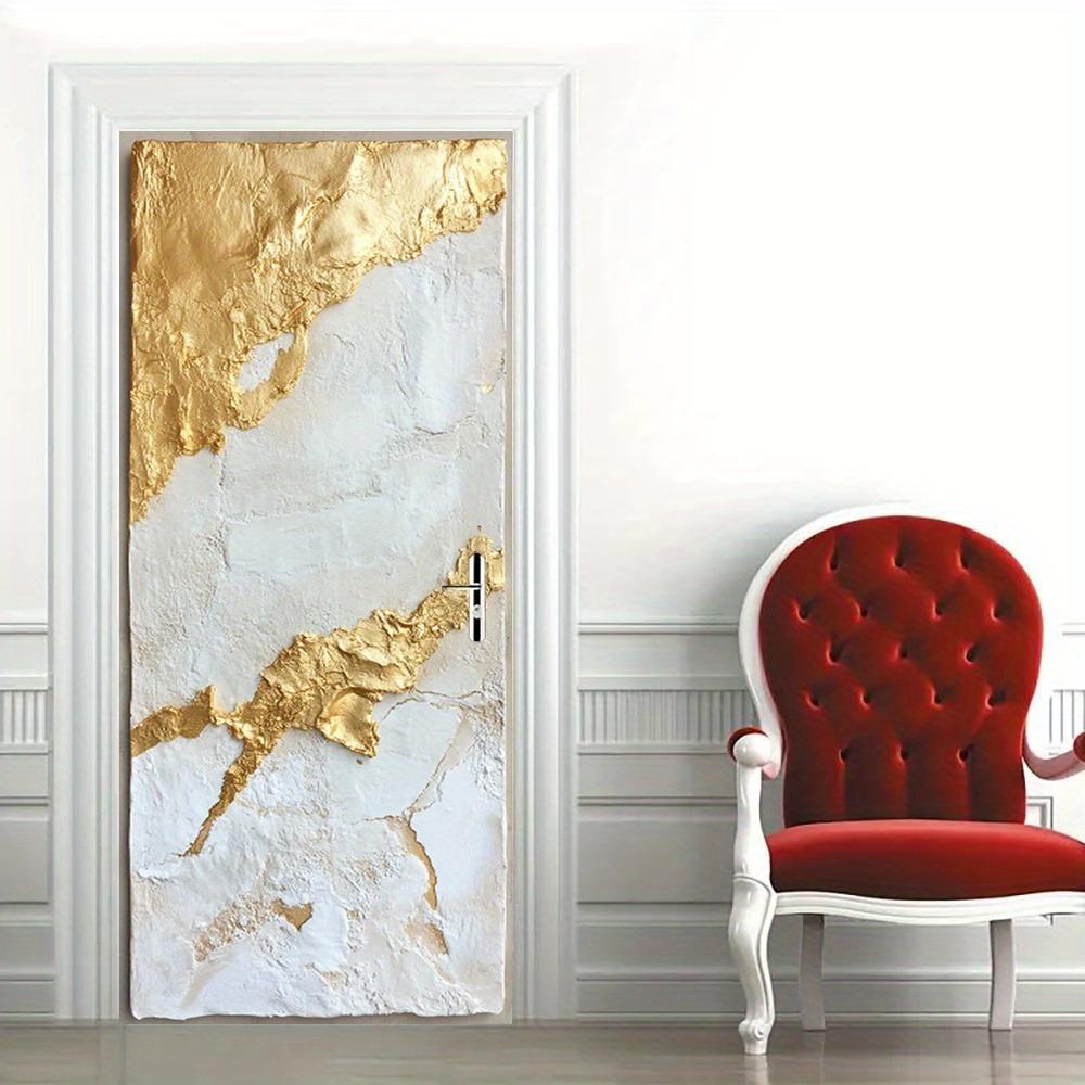 1 Satz/2 Stück Moderne Tür Wandaufkleber, PVC Selbstklebend Abnehmbares Wandbild - Abstrakte Tür Aufkleber Dekoration - Kreative Goldene Textur Tür Wandbild