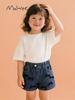 Malwee Kids' Washed Elastic Waist Denim Shorts - European & American Summer Style