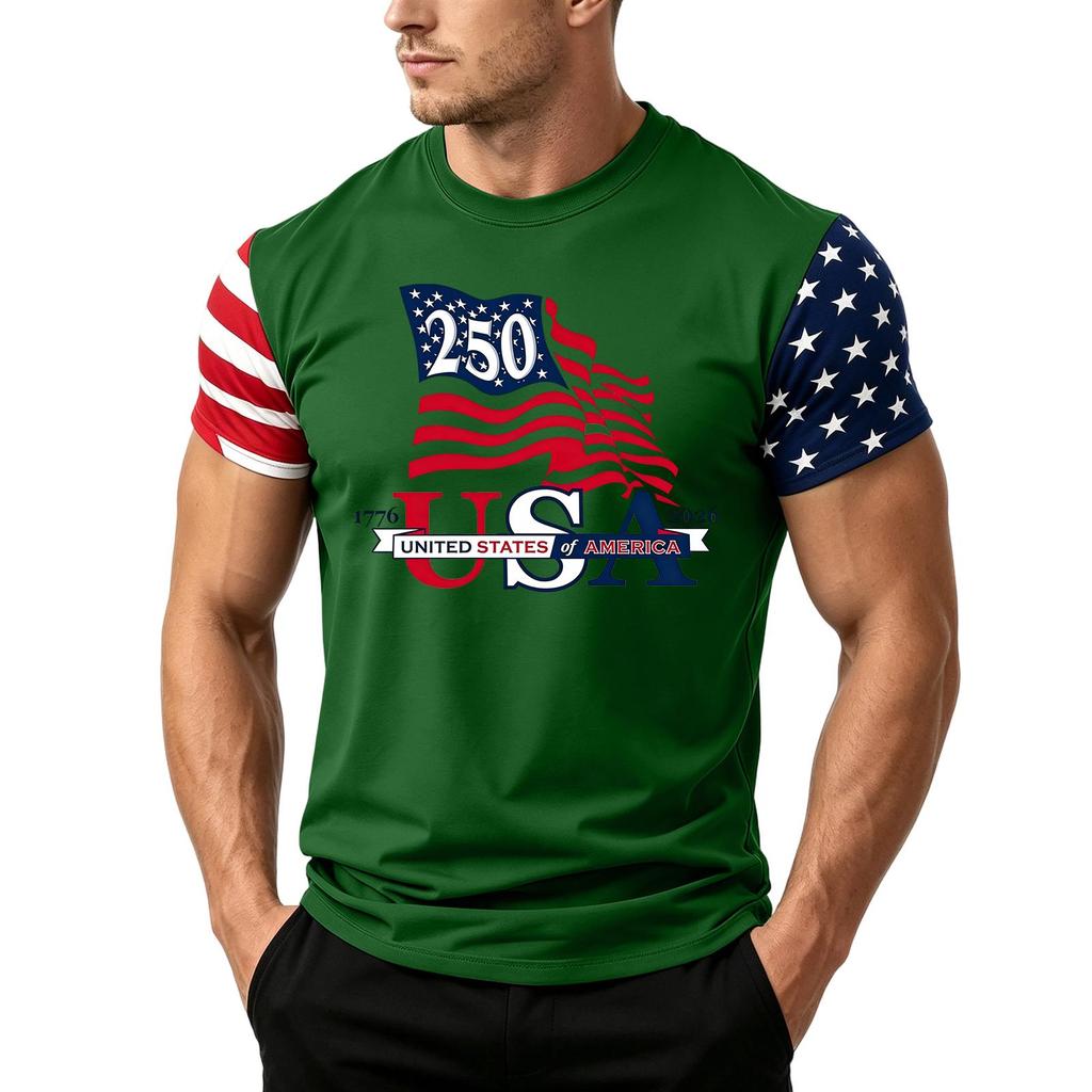 Men's Loose Fit Casual Short Sleeve T Shirt Featuring Flag Print Suitable for Summer Daily Wear Lightweight Comfortable Fabric