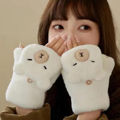 Faux Rabbit Hair Capybara Plush Mittens Windproof Animal Flip Gloves  Women