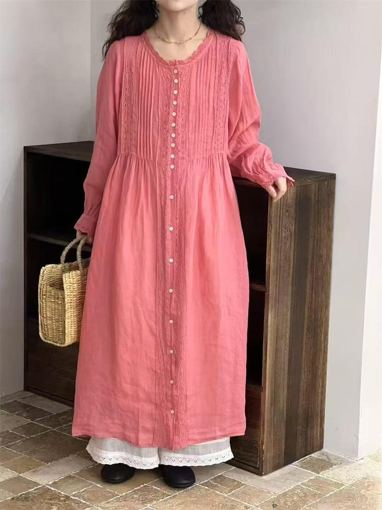 Johnature Japanese Mori Women Hollow Lace Loose Dress Women Summer Thin Loose Casual Vintage Female Dresses