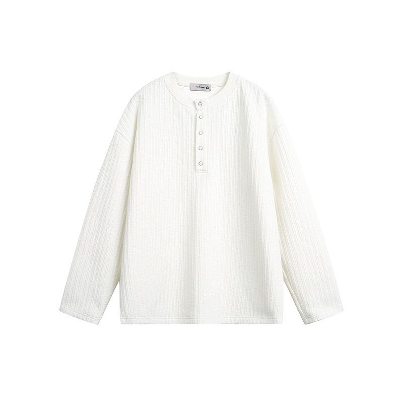 Blaexit Old Money Style Henry Collar Ribbed Black Knit Base Shirt Men's Long-Sleeve T-Shirt Autumn and Winter Inner Layer Top