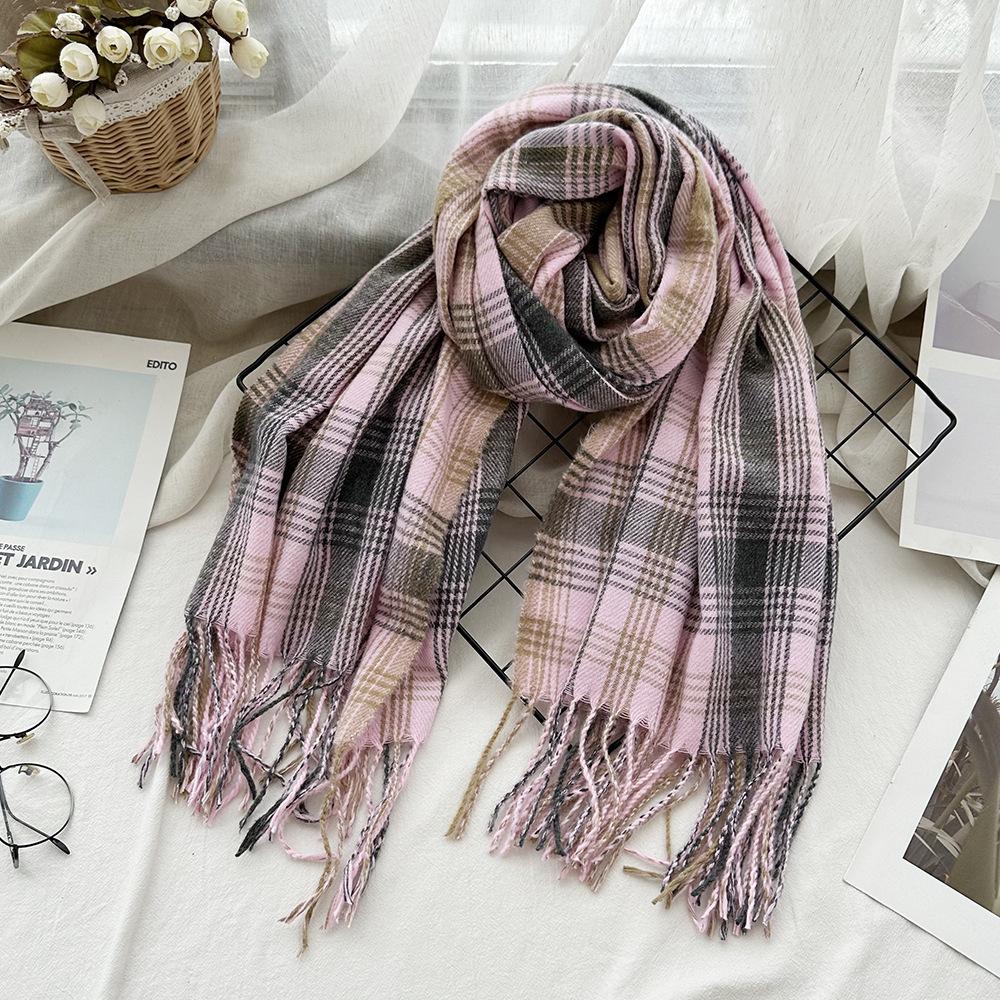 Scarf Autumn and Winter Imitation Cashmere Houndstooth Shawl for Women Trendy and Versatile Warm Long Tassel Scarf