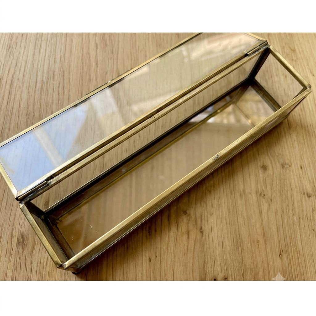 Vintage Glass Display Jewelry Box with Brass Coating Frame for Wedding Card, Home Décor Size: 9x2x2"