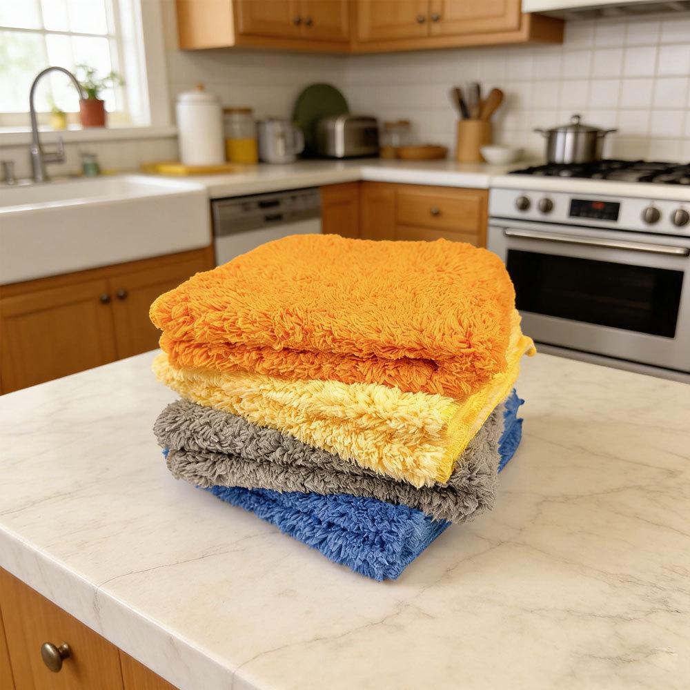 Coral Fleece Absorbent Dishcloth - Soft, Thick, Lint-Free Kitchen & Car Towel