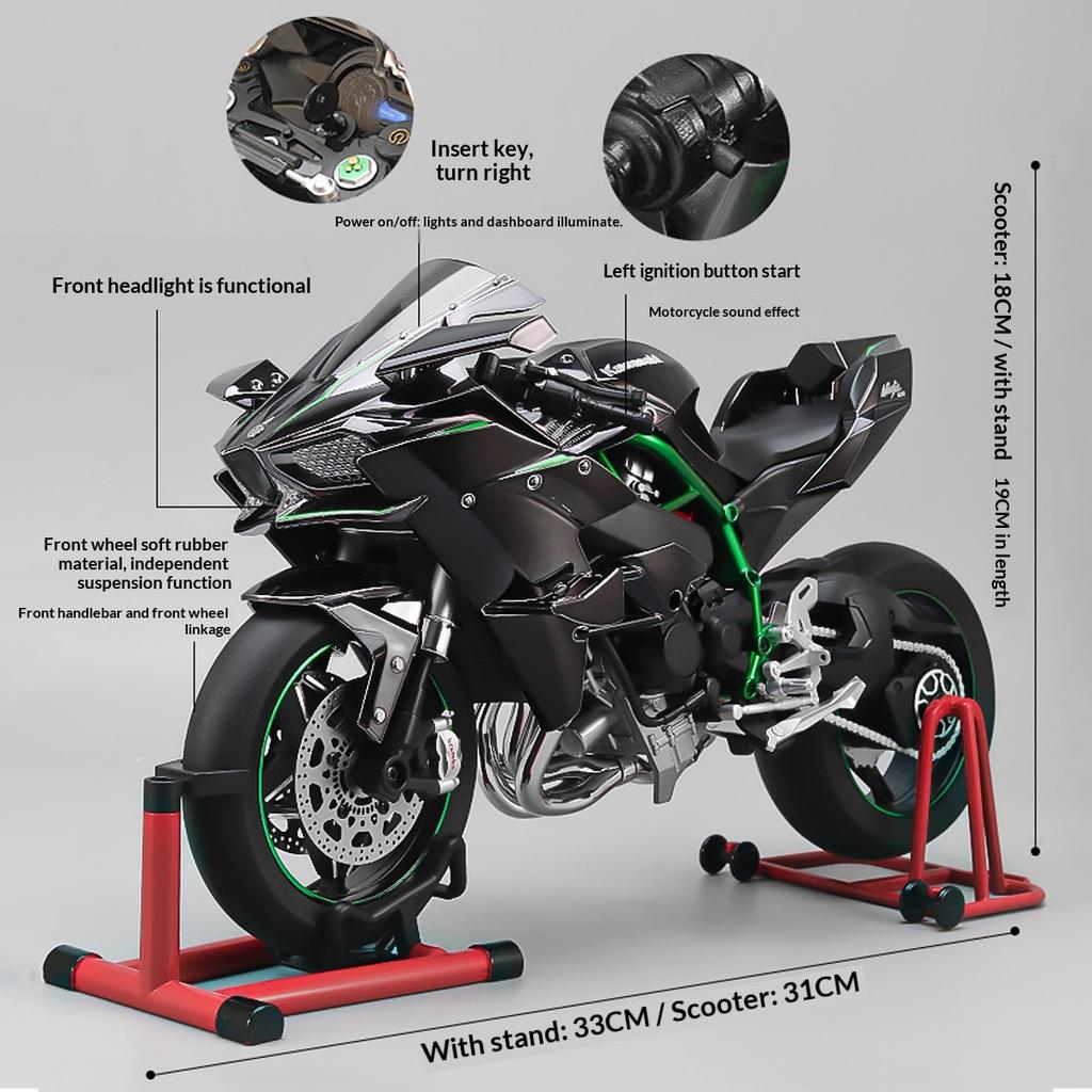 2026 XLG Super-Sized New 1:6 Kawasaki Ninja H2R Superbike - Alloy Model with Ignition Start & Realistic Smoke Effect Collectible Gift Model