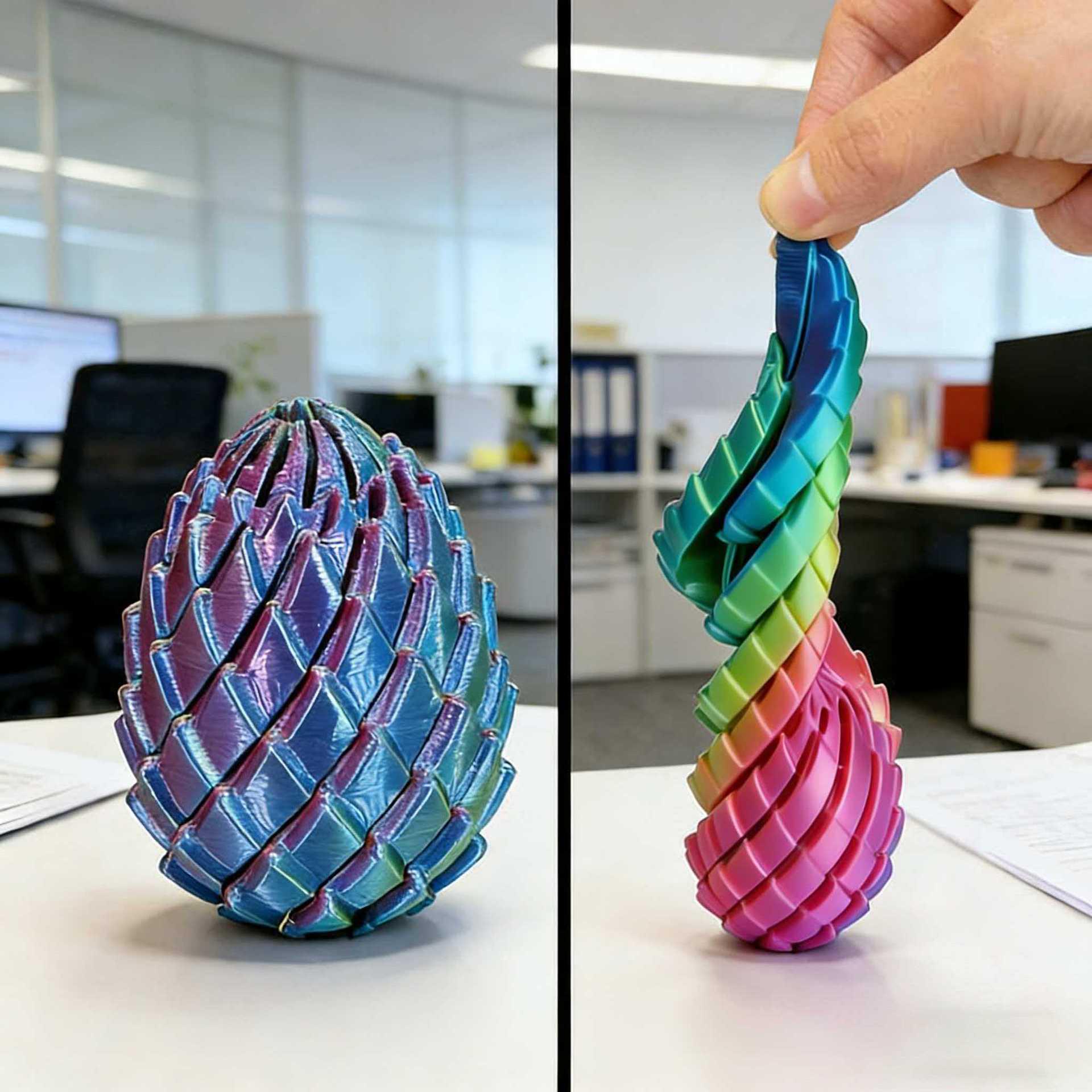 3D Printed Transformable Dragon Egg: Rotating Telescopic Stress Ball for Kids and Adults Large 7.6cm