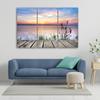 Three Piece Picture Canvas Print Footbridge Beach Sunset