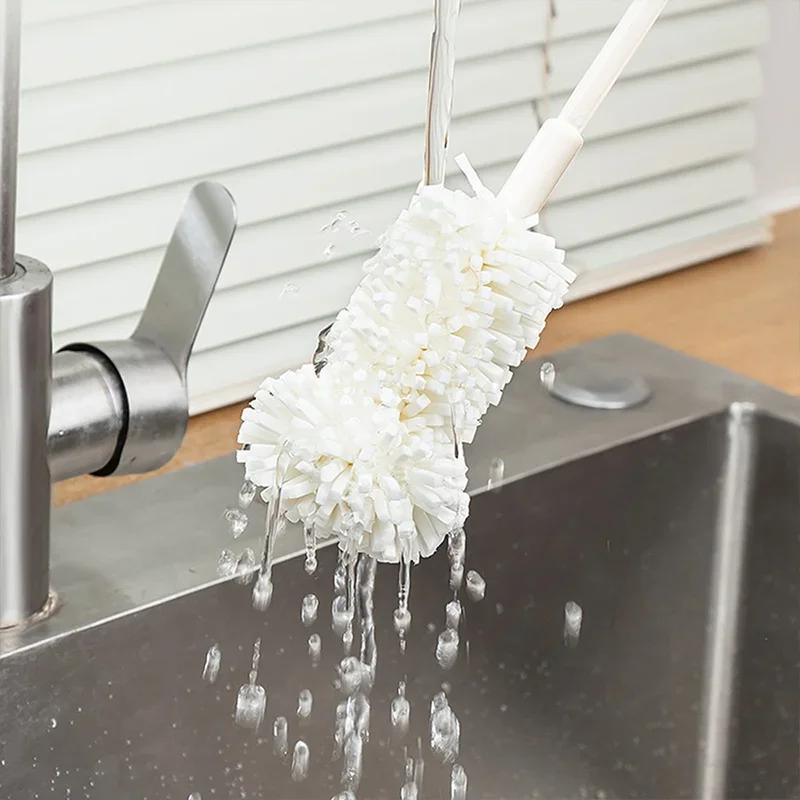 Sponge Brush Cup Scrubber Glass Cleaner Kitchen Cleaning Tool Long Handle Drink Wineglass Bottle Household Cleaning Brush