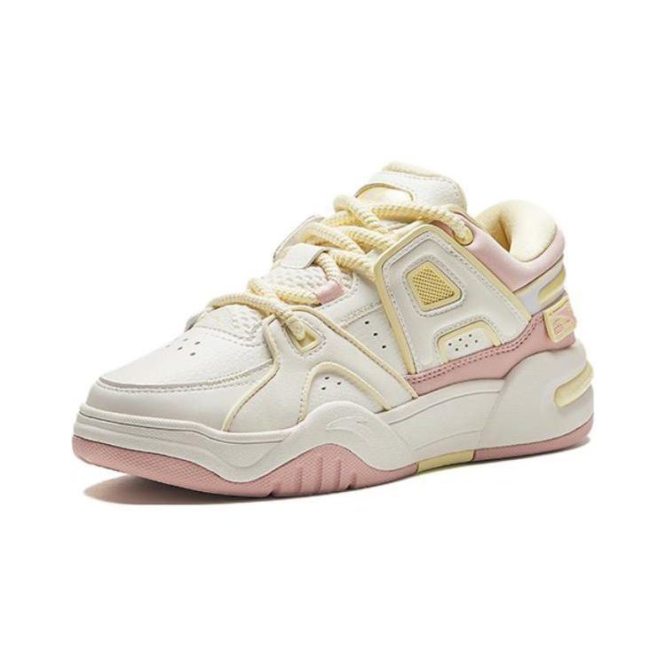 Anta Kids Round Toe Lace-Up Shock Absorbing Wear-Resistant Low-Top Skate Shoes Kids Skate Shoes White Pink Yellow 322418005-4