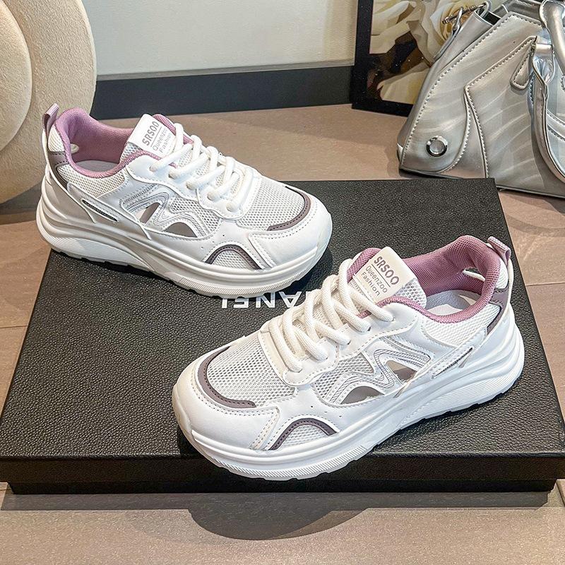 2025 New Shoes Summer Women's Little White Shoes Platform Sole Lightweight Casual Dad Shoes Breathable Mesh Sneakers Women