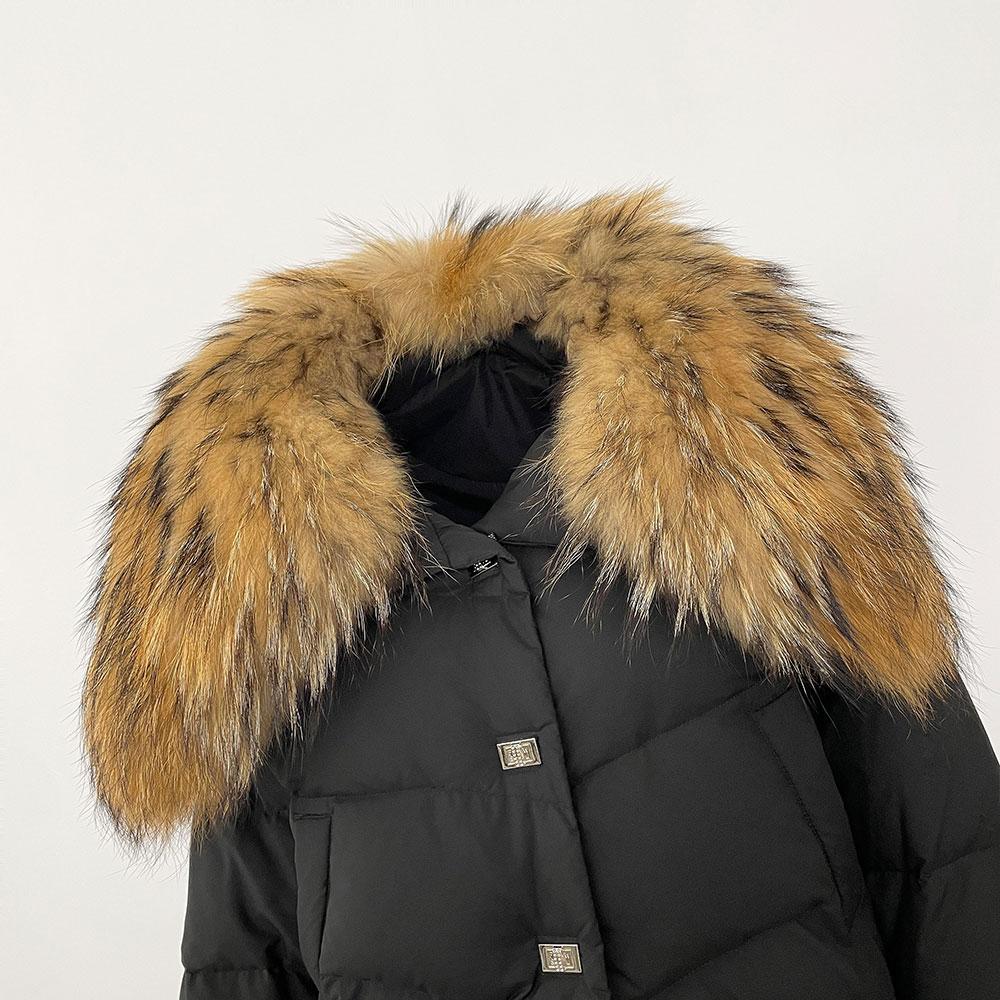 OFTBUY Geacă de Iarnă Femei Guler Mare din Blană Naturală de Raton Real, Gros, Cald, Puf de Rață, Scurt, Îmbrăcăminte Exterioară, Streetwear, Larg, Casual
