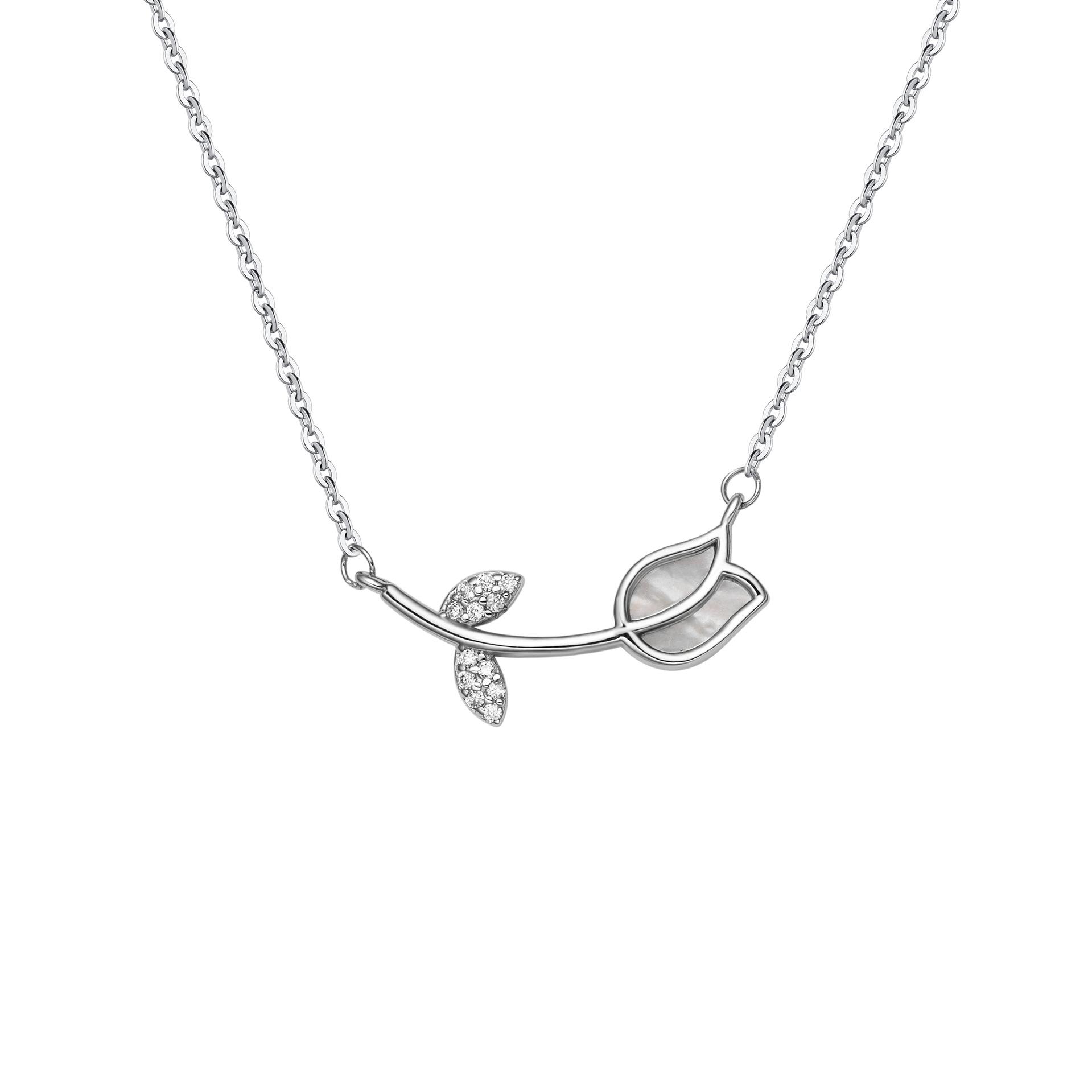 

S925 Sterling Silver White Fritillary Tulip Necklace Fashion Versatile Rose Flower Clavicle Chain Premium Design Jewelry 925 Silver