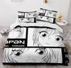 Anime Girl Cartoon Bed Linen Set 3-Piece 3D Print Anime Duvet Cover with Zip Microfibre Teenager Duvet Covers with 2 Pillowcases
