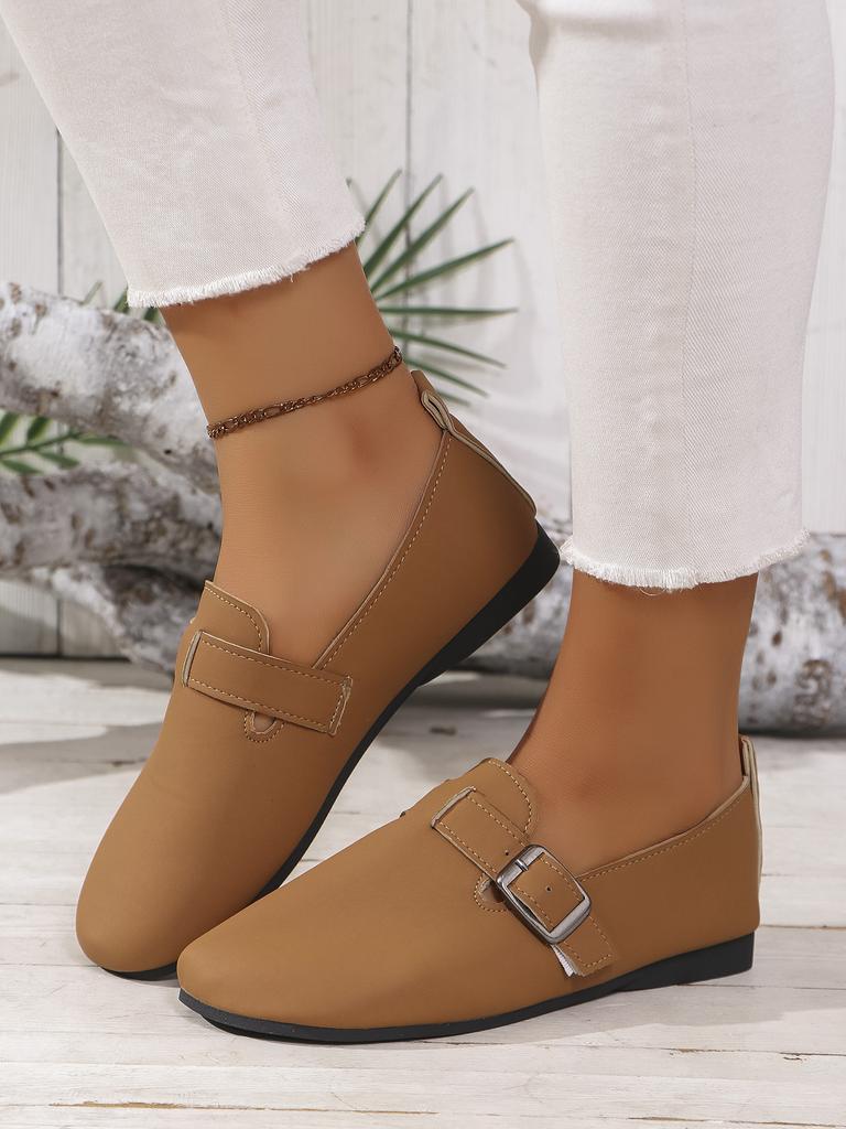 Fashion Spring/autumn Women's Flats Round Toe Flat Shoes for Women Outdoor Fashion Loafers Buckle Strap Slip On Anti-slip Ladies Shoes