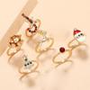 6pcs/Set Dripping Oil Enamel Santa Claus Ring Christmas Tree Xmas Jewelry Ornaments  Decoration