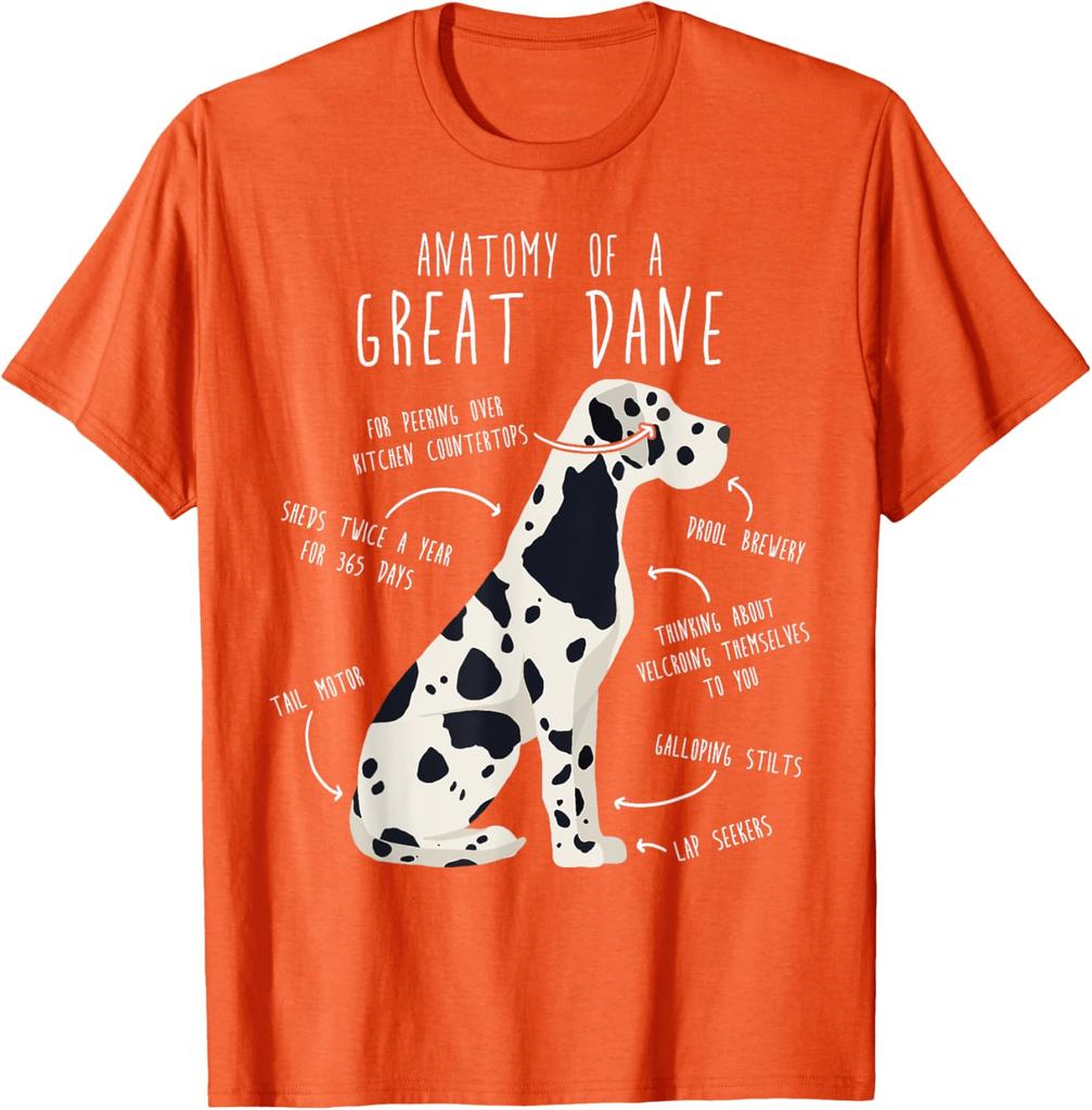 Anatomy of a Great Dane Funny Dog Mom Dad Harlequin Graphic Tee Cotton Casual O-Neck T-Shirt
